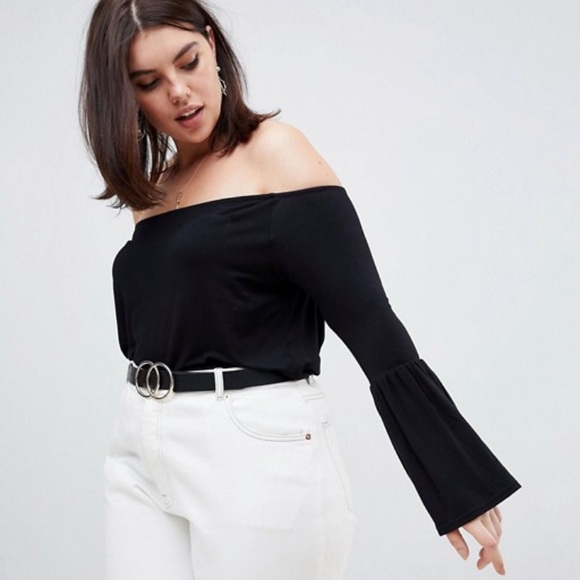 Boohoo Tops - Boohoo Off the Shoulder Bardot Sleeve Top In Black